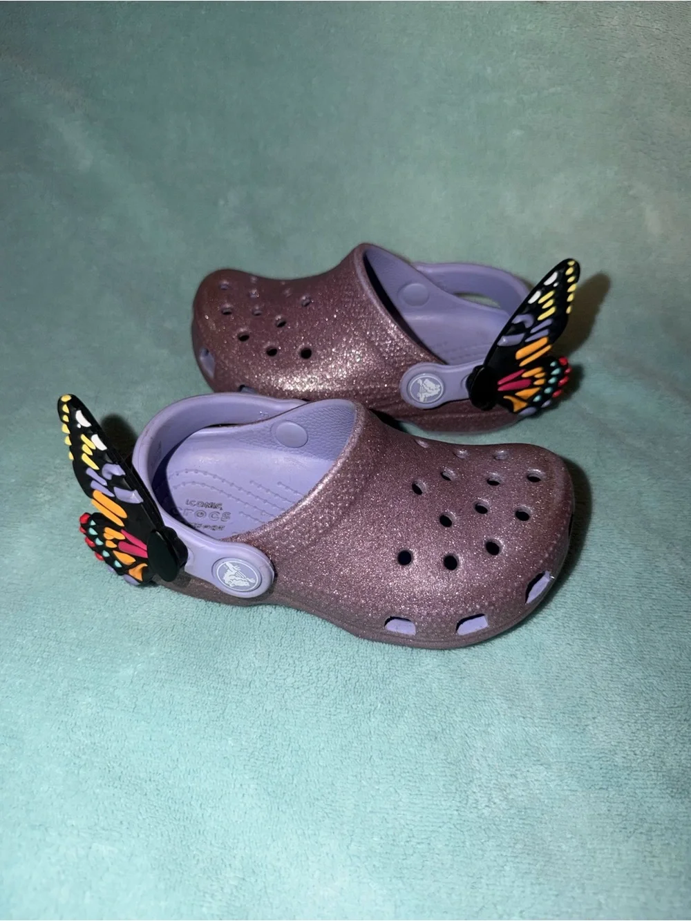 CROCS Kids' Purple Glitter Clogs with Lavender Strap